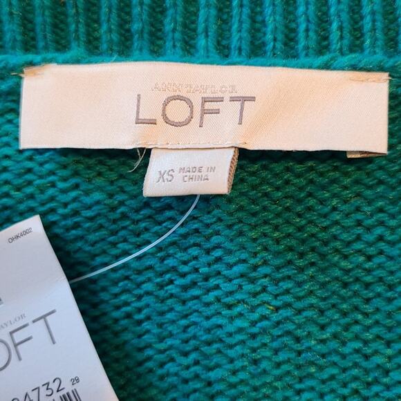 LOFT Sweater Women's XS Turquoise Cable Knit Wool Blend Preppy Career NEW - Picture 6 of 7